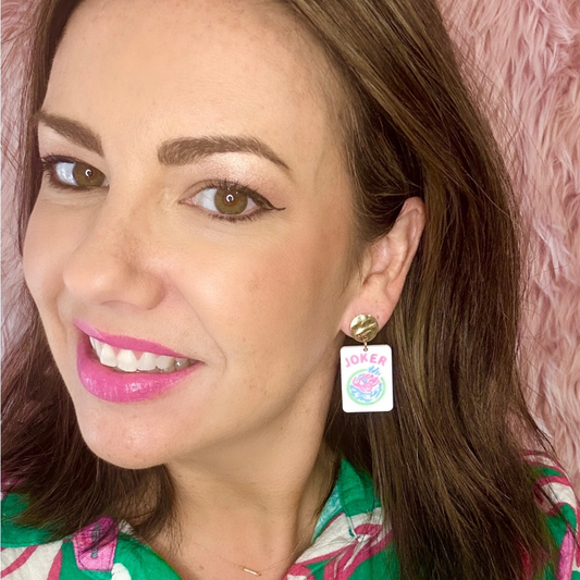 Mahjong dangle earrings, Mahjong earrings, Sandy + Rizzo earrings, Mahjong accessories