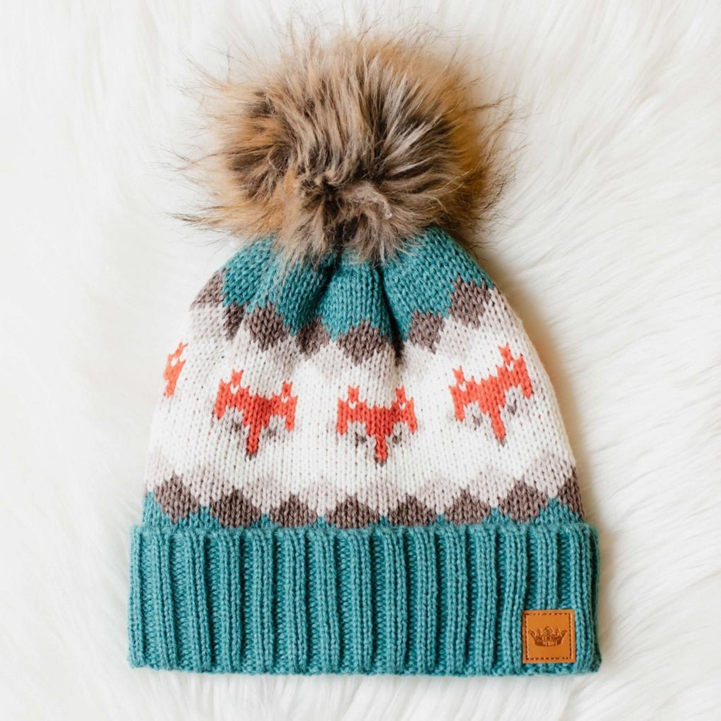 Fox Pattern Pom Hat, Fox Hat, Pom Hat, Hat
