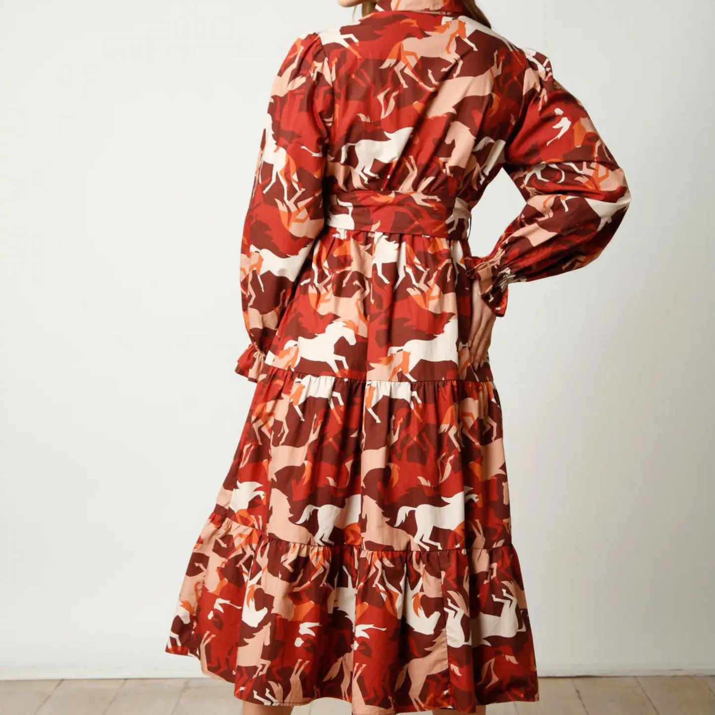 horse print poplin maxi dress, horse print dress, poplin maxi dress, western dress, dress