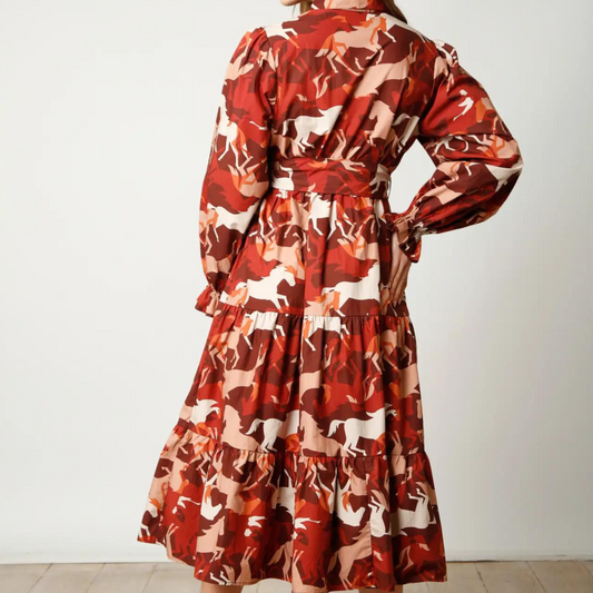 horse print poplin maxi dress, horse print dress, poplin maxi dress, western dress, dress