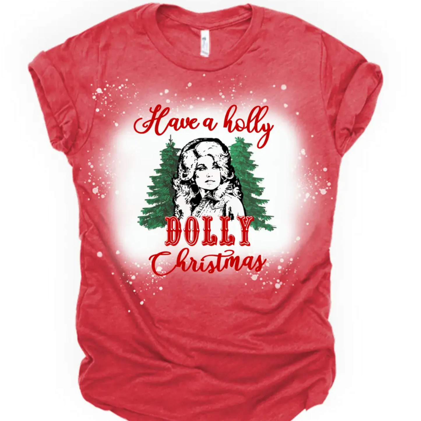 Holly Dolly Christmas tee, Dolly Parton Christmas shirt, holiday graphic tee women, Christmas t-shirt boutique, festive Christmas top, bleached Christmas tee, holiday tee red green, funny Christmas shirt women, boutique holiday apparel