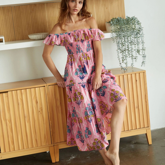 The Fox and The Mermaid Block Printed Ruffle Sleeve Dress, Anaka Block Printed Ruffle Sleeve Dress, Block printed ruffle sleeve dress, Block Printed Dress, Summer Dress, Dress, Block Print Fashion, Block Print Dress