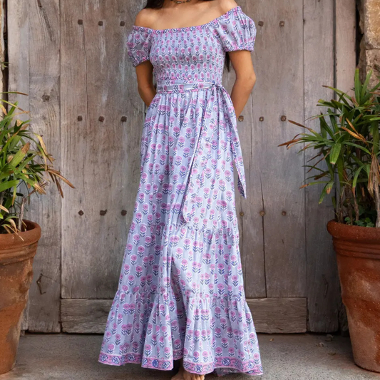 The Fox and The Mermaid block printed smock dress, Paloma block printed maxi, block printed smock dress, block printed maxi, block print fashion, block print dress, summer dress, dress