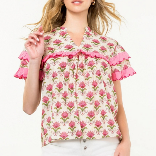 THML short sleeve floral print top, short sleeve floral print top, THML floral print top, THML top, floral print top, summer top, boutique style, boutique fashion