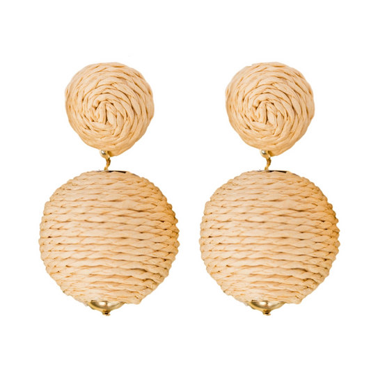 natural lido pom pom earrings, natural pom pom earrings, pom pom earrings, summer earrings, earrings, boutique style, boutique fashion, boutique accessories, st. armands designs of sarasota, resort wear, trendy earrings, trendy accessories