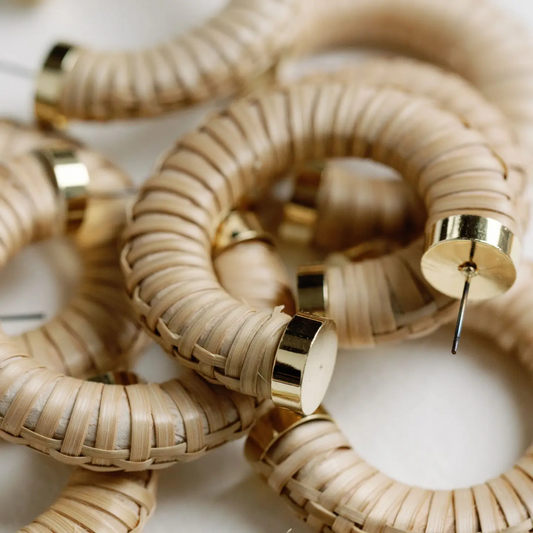 Rattan Wrapped Statement Hoop Earrings, rattan wrapped hoop earrings, rattan wrapped earrings, rattan earrings, hoop earrings, summer earrings, earrings, st. armands designs of sarasota, resort wear, boutique style, boutique fashion, boutique accessories