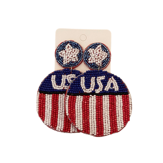 usa beaded earrings, 4th of july beaded earrings, 4th of july earrings, usa earrings, 4th of july accessories, boutique style, boutique fashion, boutique accessories