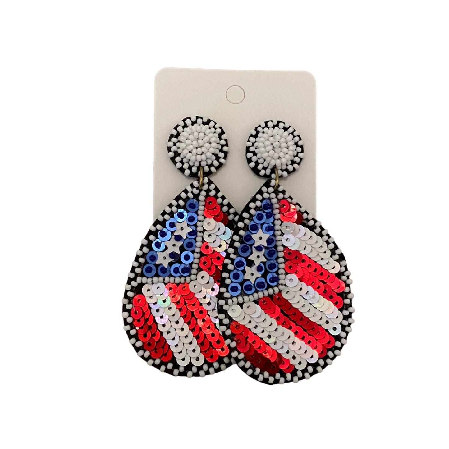 red white and blue earrings, 4th of july earrings, beaded earrings, sequin earrings, 4th of july accessories, boutique style, boutique fashion, boutique accessories