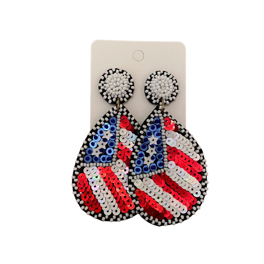red white and blue earrings, 4th of july earrings, beaded earrings, sequin earrings, 4th of july accessories, boutique style, boutique fashion, boutique accessories