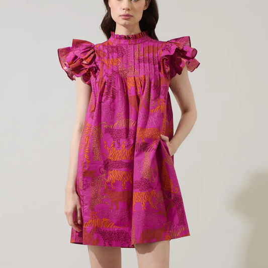 cotton shift mini dress, jungle print summer dress, brunch outfit dress, 100% cotton mini dress women, summer event dress boutique, tropical cotton dress, women’s boutique summer dress