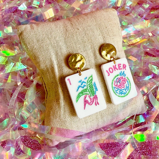 Mahjong dangle earrings, Mahjong earrings, Sandy + Rizzo earrings, Mahjong accessories