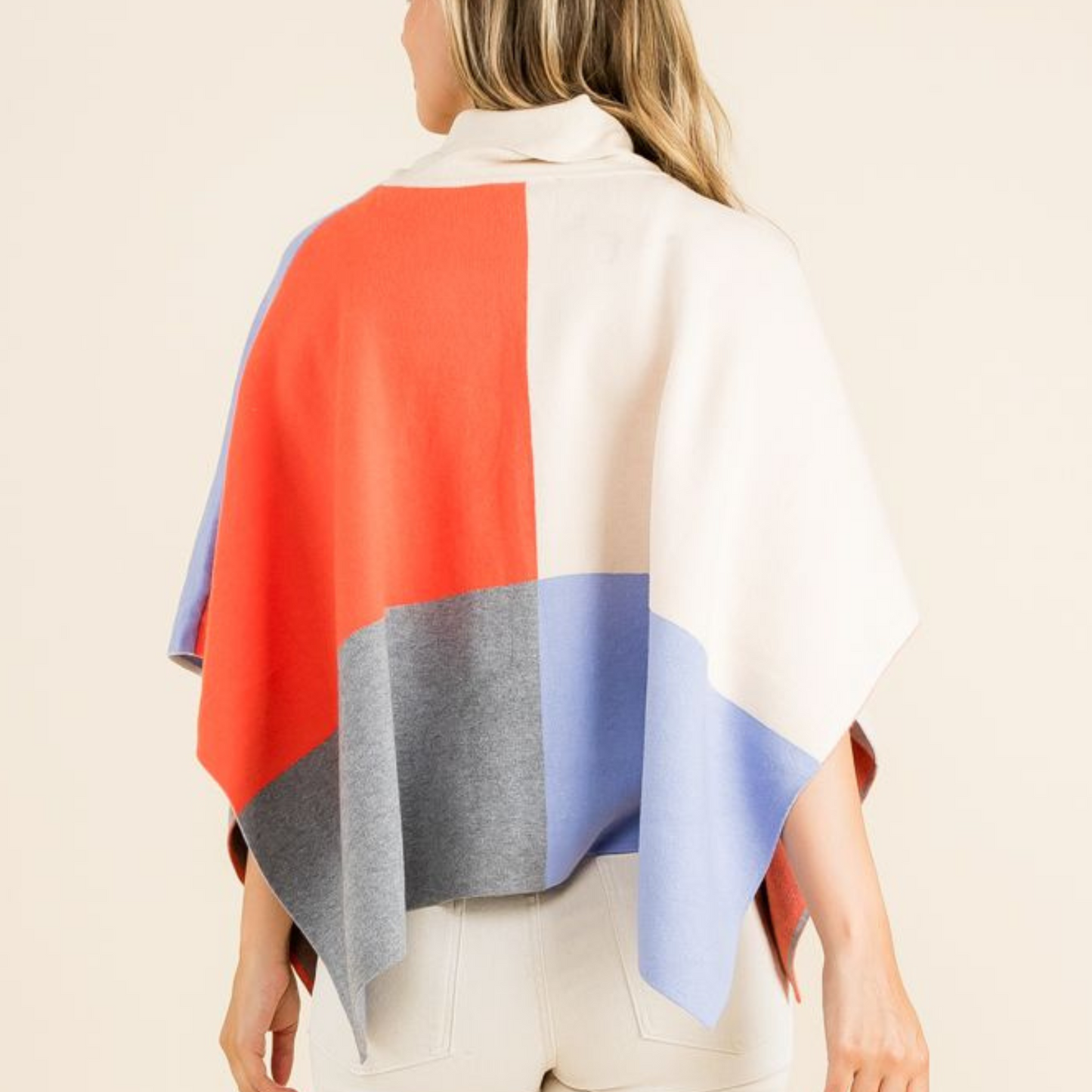 Colorblock Turtleneck Poncho