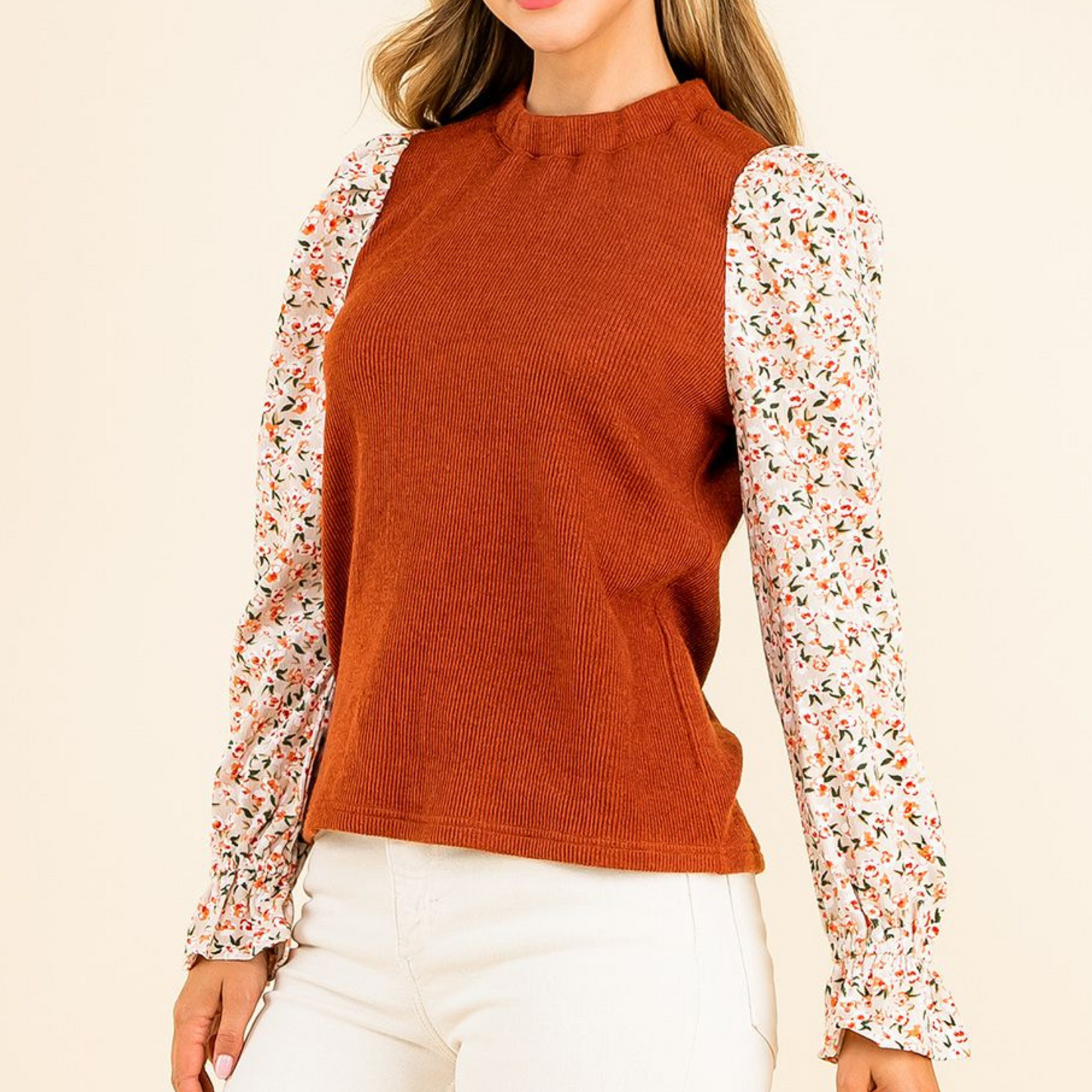 Flower Sleeve Knit Top