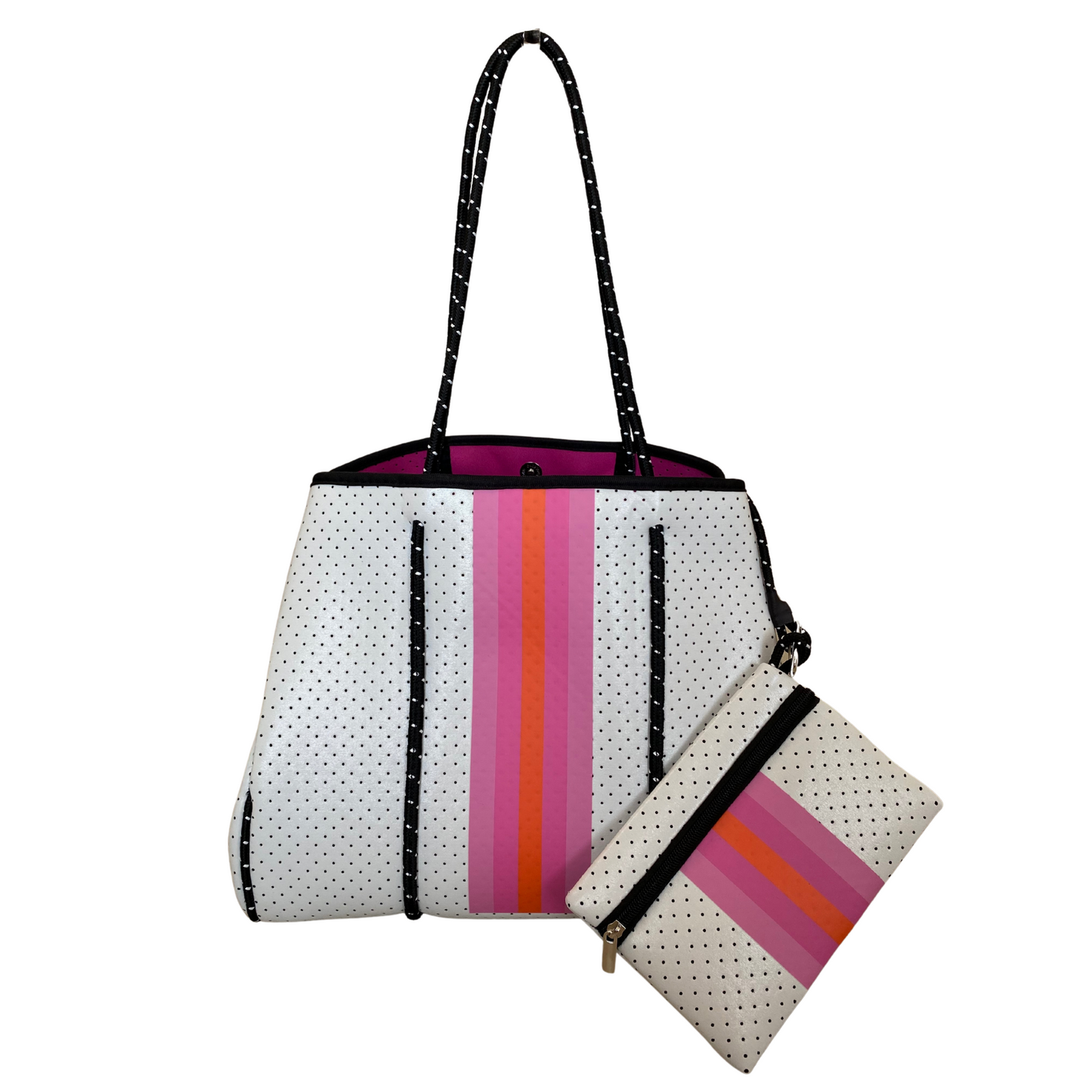 White and Pink Neoprene Tote Bag, Neoprene Tote Bag, Neoprene Tote, Neoprene Bag, Travel Bag, Beach Tote, Beach Bag, Bag, Neoprene Accessories, Accessories