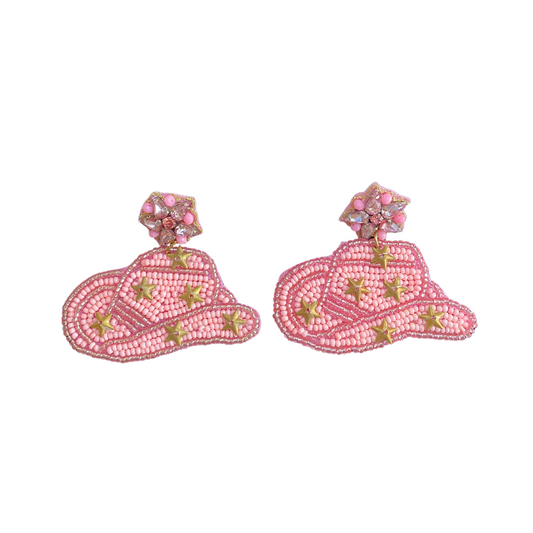 Pink Cowgirl Hat Earrings, Cowgirl Hat Earrings, Nashville Accessories, Country Concert Outfit, Accessories, Beaded Earrings, Earrings