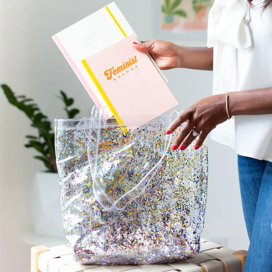 large confetti tote, clear tote with confetti, teacher tote bag clear, clear student tote bag, large clear vinyl bag, fun clear tote bag, back to school clear tote