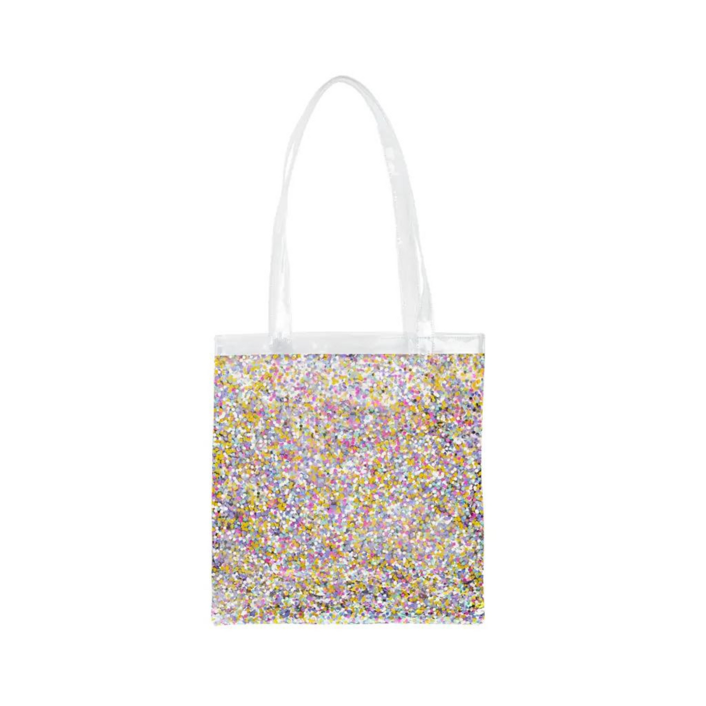 large confetti tote, clear tote with confetti, teacher tote bag clear, clear student tote bag, large clear vinyl bag, fun clear tote bag, back to school clear tote