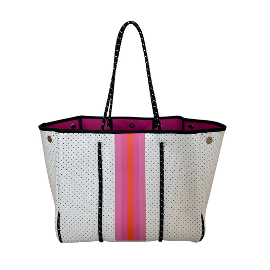 White and Pink Neoprene Tote Bag, Neoprene Tote Bag, Neoprene Tote, Neoprene Bag, Travel Bag, Beach Tote, Beach Bag, Bag, Neoprene Accessories, Accessories