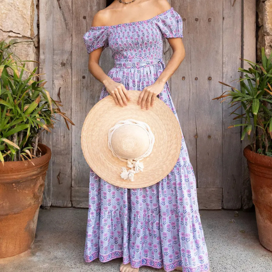 The Fox and The Mermaid block printed smock dress, Paloma block printed maxi, block printed smock dress, block printed maxi, block print fashion, block print dress, summer dress, dress