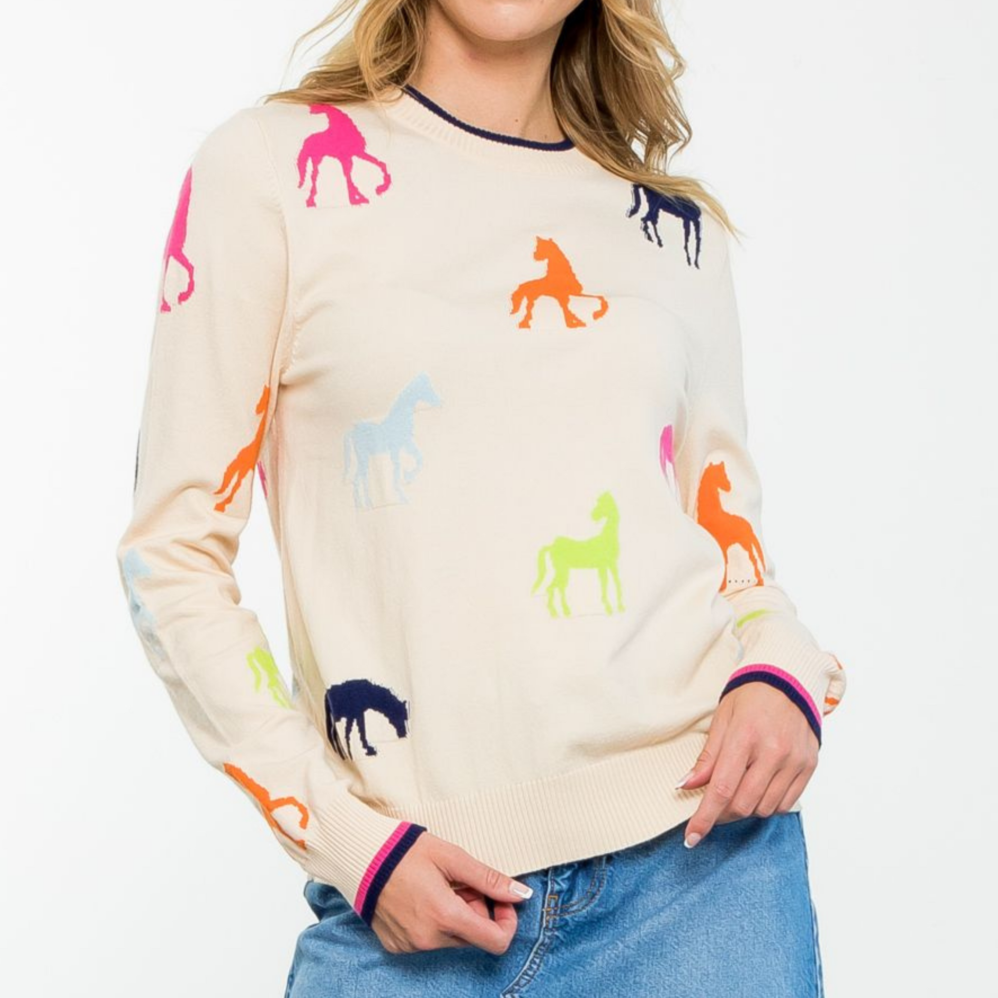 Colorful Horse Sweater, Horse Sweater, Womens Sweater, Sweater