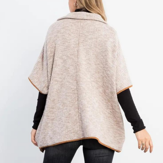 Sleeveless collared poncho, collared poncho, taupe poncho, soft poncho, poncho