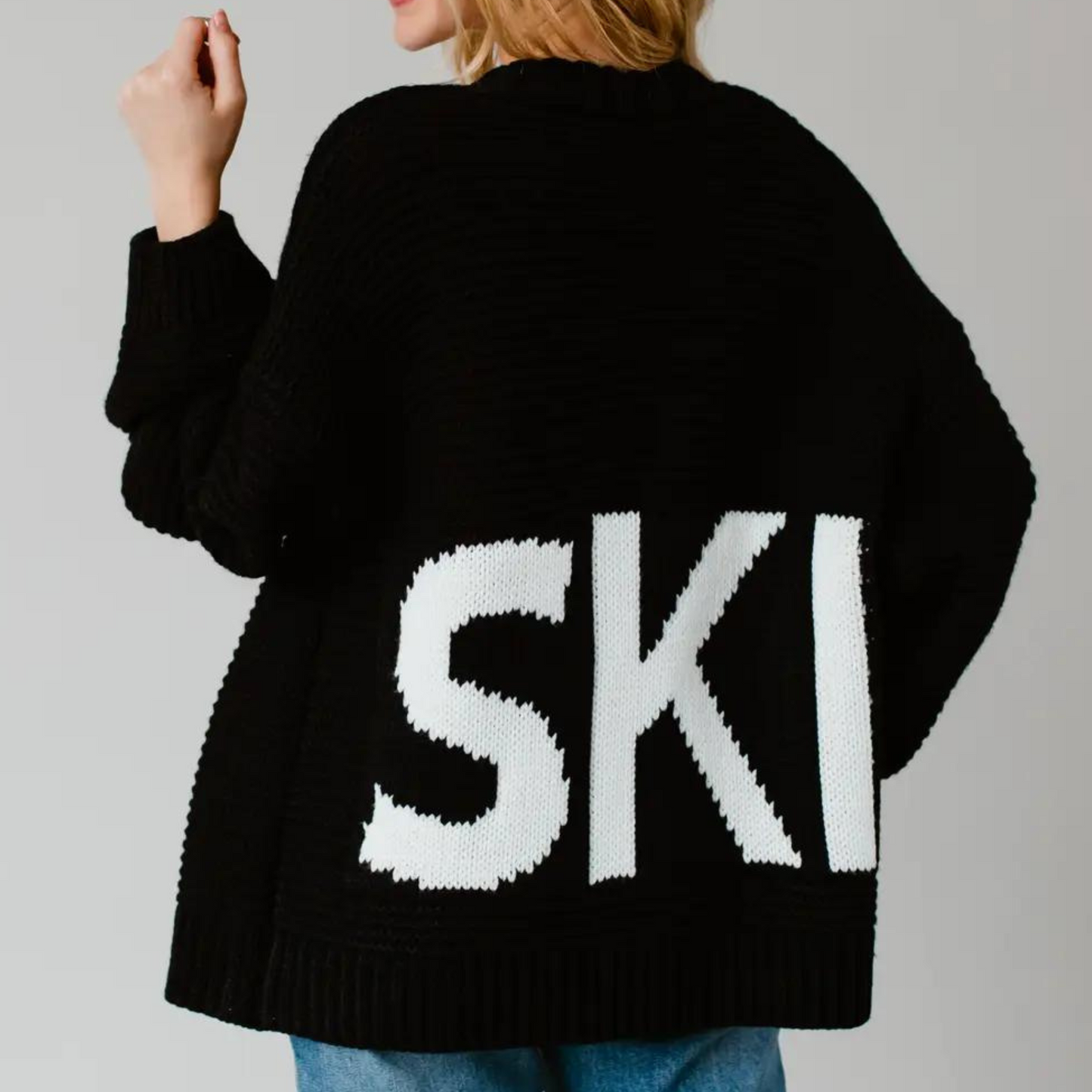 ski knit cardigan, ski sweater, ski cardigan, knit cardigan, cardigan, ski apparel, boutique style, boutique fashion, winter cardigan, ski lovers