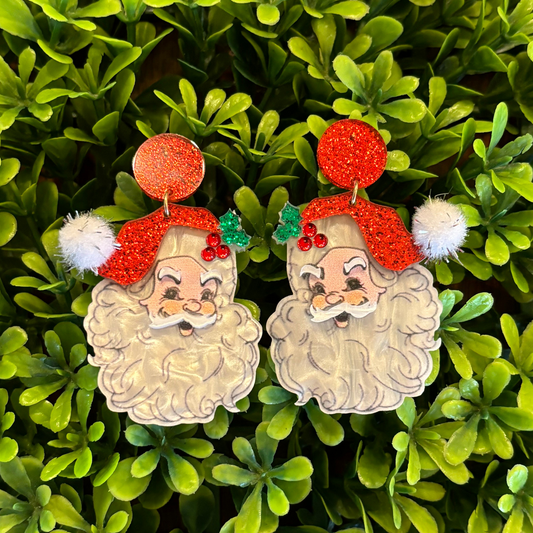 vintage inspired holiday Santa earrings, acrylic earrings, holiday Santa earrings, Santa earrings 