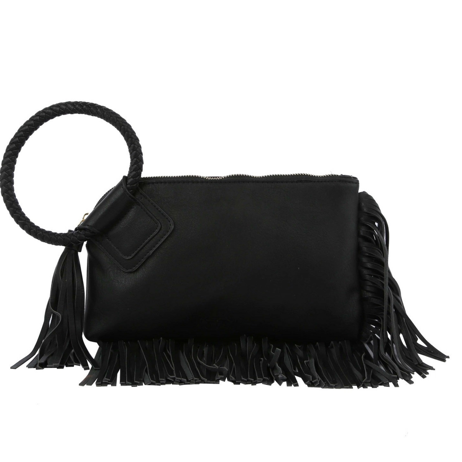 black fringe wristlet and clutch, black fringe wristlet, black fringe clutch, vegan leather accessory, black wristlet, black clutch, wristlet, clutch, boutique style, boutique accessory