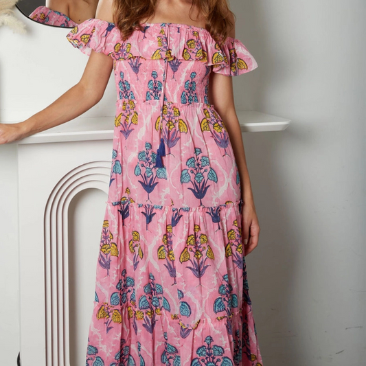 The Fox and The Mermaid Block Printed Ruffle Sleeve Dress, Anaka Block Printed Ruffle Sleeve Dress, Block printed ruffle sleeve dress, Block Printed Dress, Summer Dress, Dress, Block Print Fashion, Block Print Dress