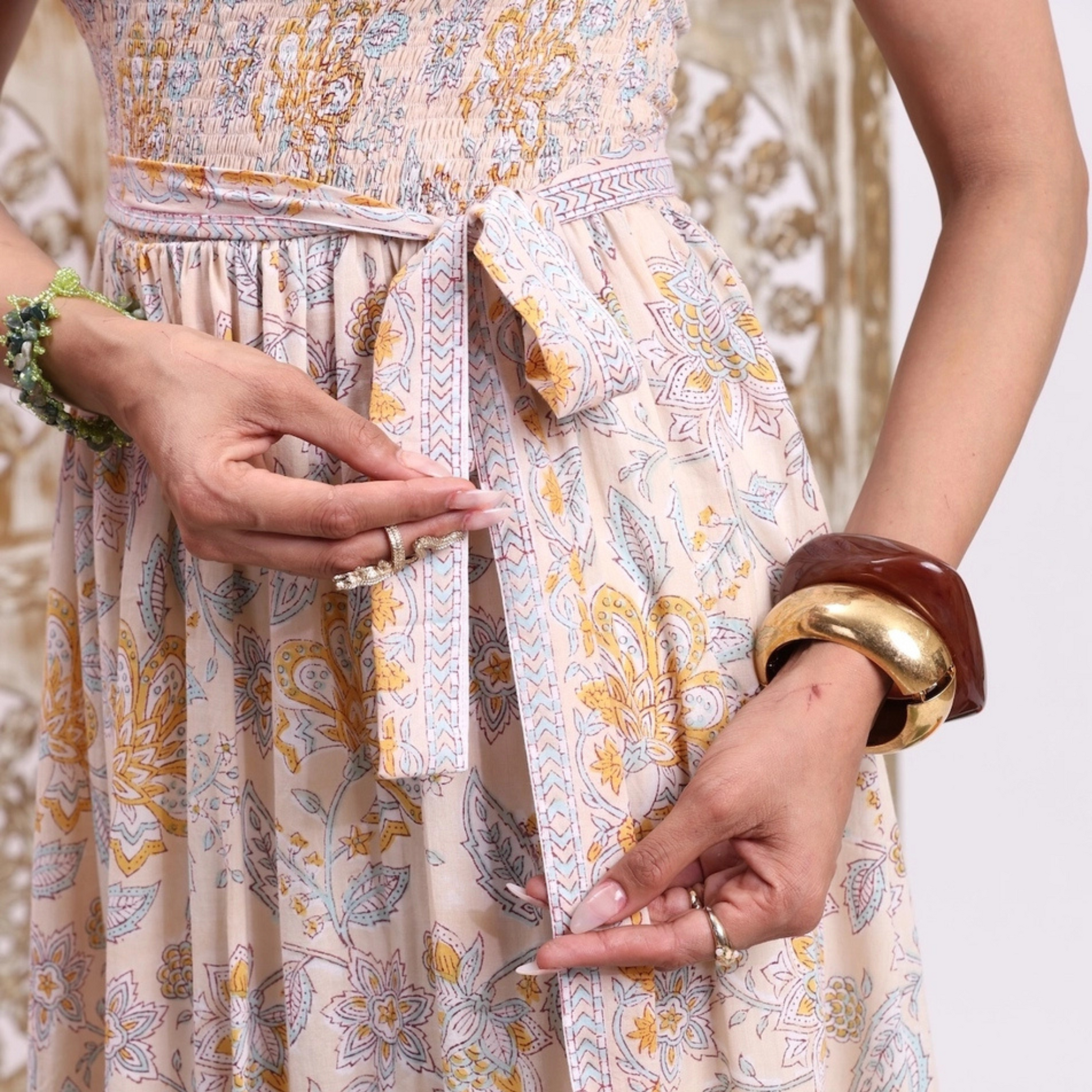 Paloma Block Printed Smock Dress: Buttermilk S Paloma Block Printed Smock Dress: Buttermilk S