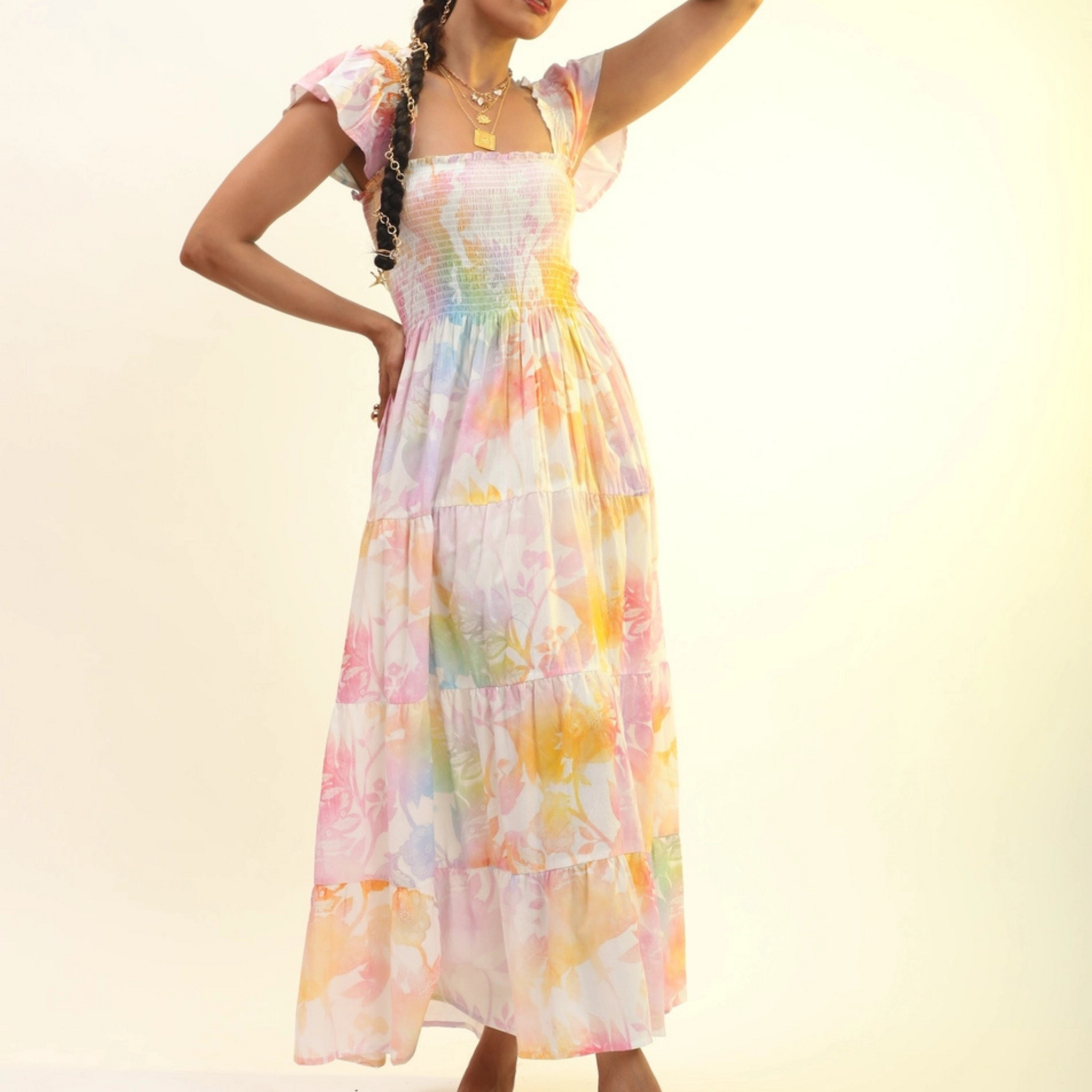 Rainbow Cotton Smock Dress L Rainbow Cotton Smock Dress L