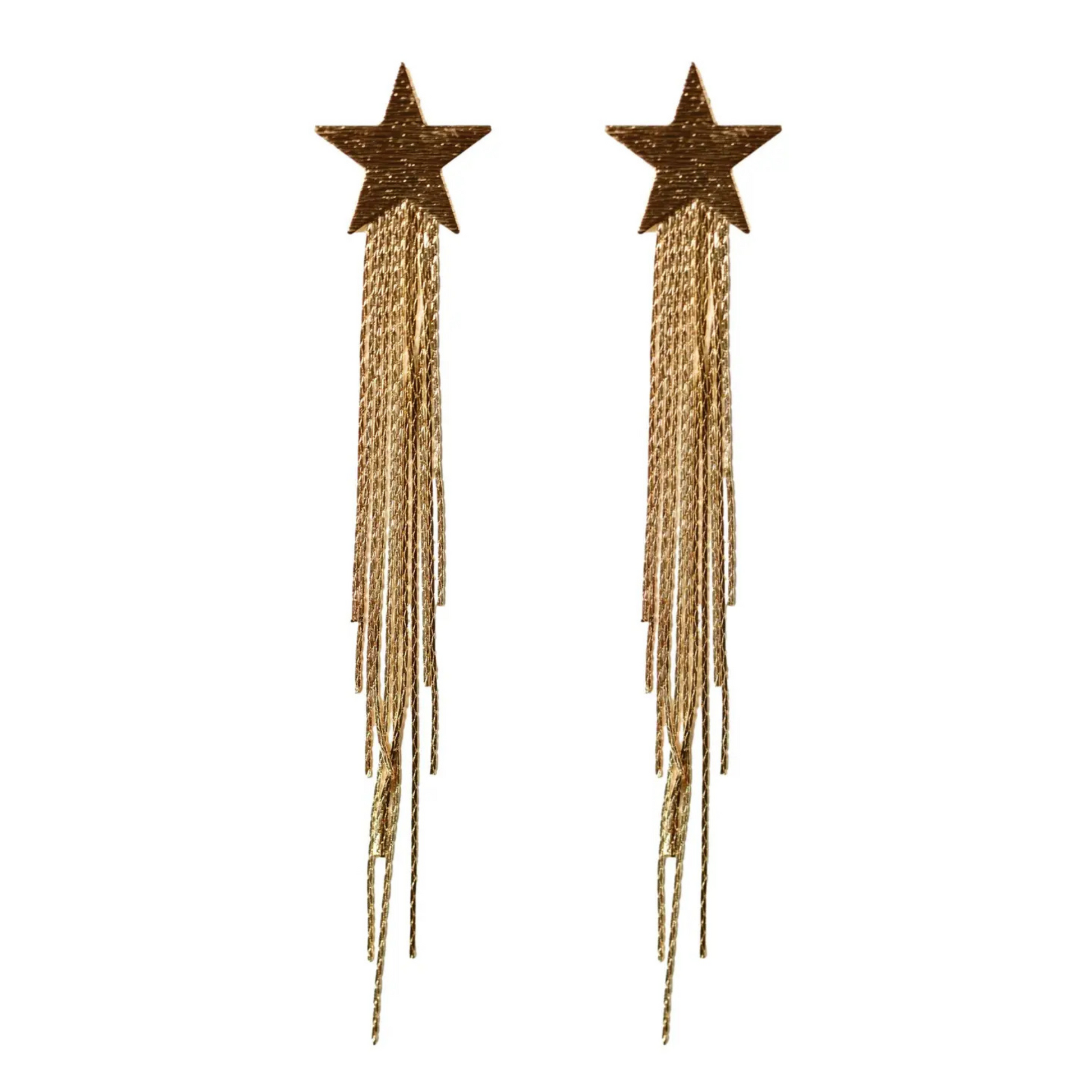 gold shooting star duster drops, gold shooting star earrings, gold star earrings, shooting star earrings, 4th of July earrings, St. Armands Designs of Sarasota, boutique style, boutique fashion, boutique accessories, summer accessories