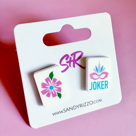 Mahjong Joker stud earrings, Mahjong stud earrings, Mahjong earrings, Sandy + Rizzo earrings, Mahjong accessories 
