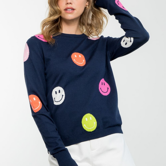 smiley face polka dot sweater, smiley face sweater, THML smiley face sweater, THML polka dot sweater, THML sweater, THML fashion, back-to-school fashion, boutique style, boutique fashion, sweater
