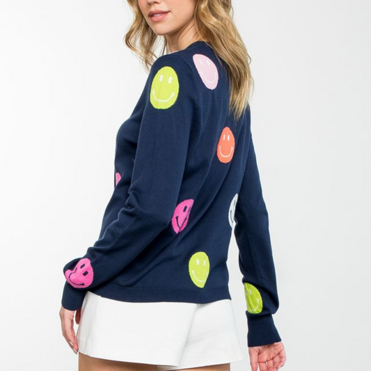 smiley face polka dot sweater, smiley face sweater, THML smiley face sweater, THML polka dot sweater, THML sweater, THML fashion, back-to-school fashion, boutique style, boutique fashion, sweater