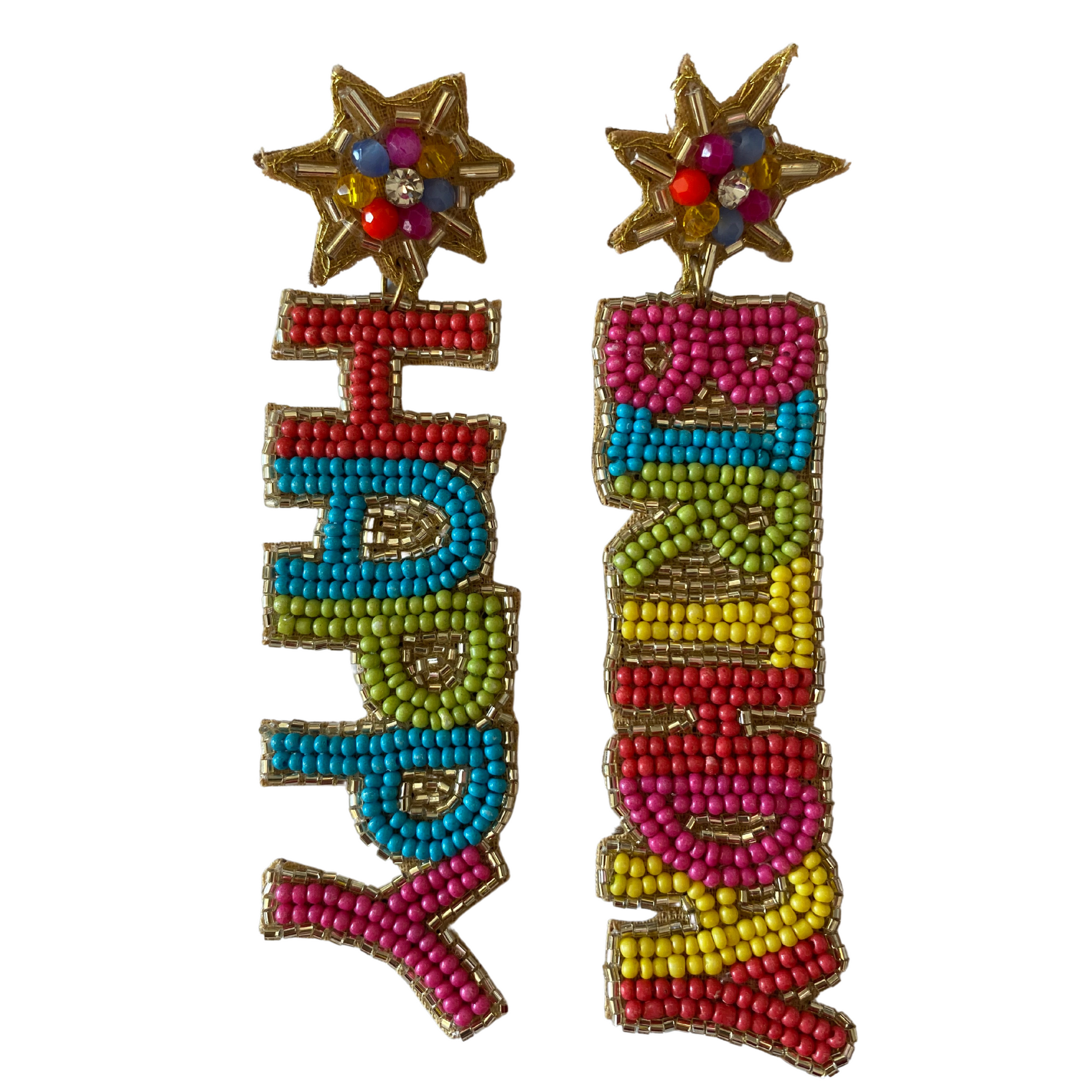 Beaded Happy Birthday Earrings, Multi-Colored Beads