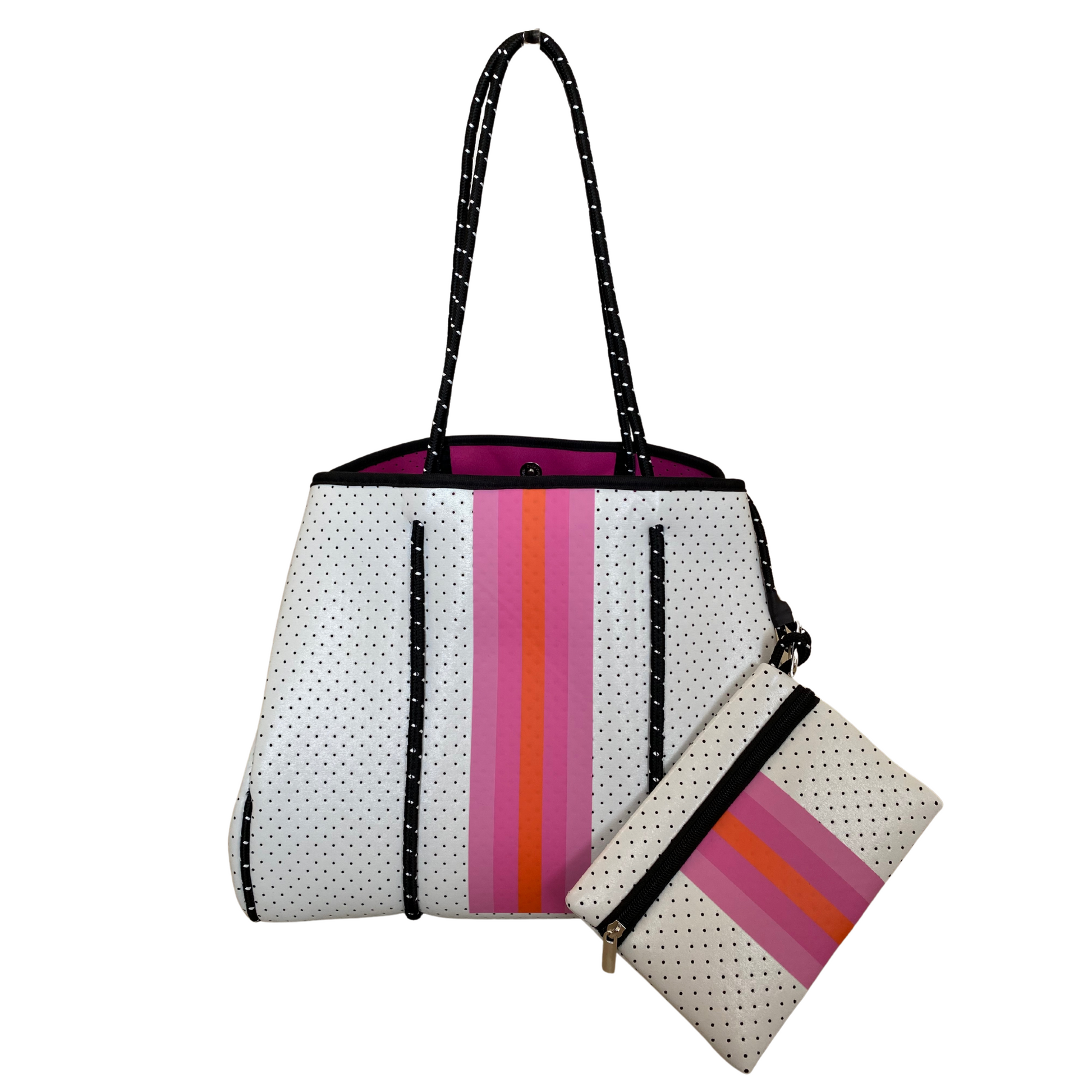 Neoprene Tote, White & Pink